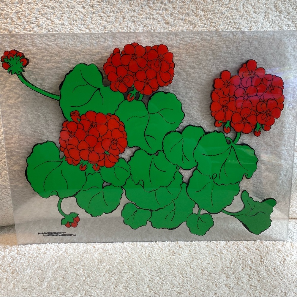 Vintage MCM Mid Century Margot Johnson Red Geranium Placemats (5)
